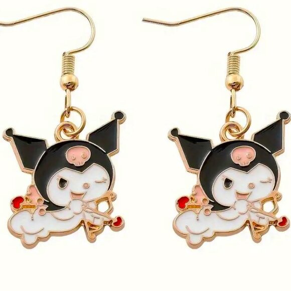 Earrings Kuromi Enamel Hello Kitty Love Cupid Dangle Sanrio Emo Scene Trendy Fun - Picture 1 of 2